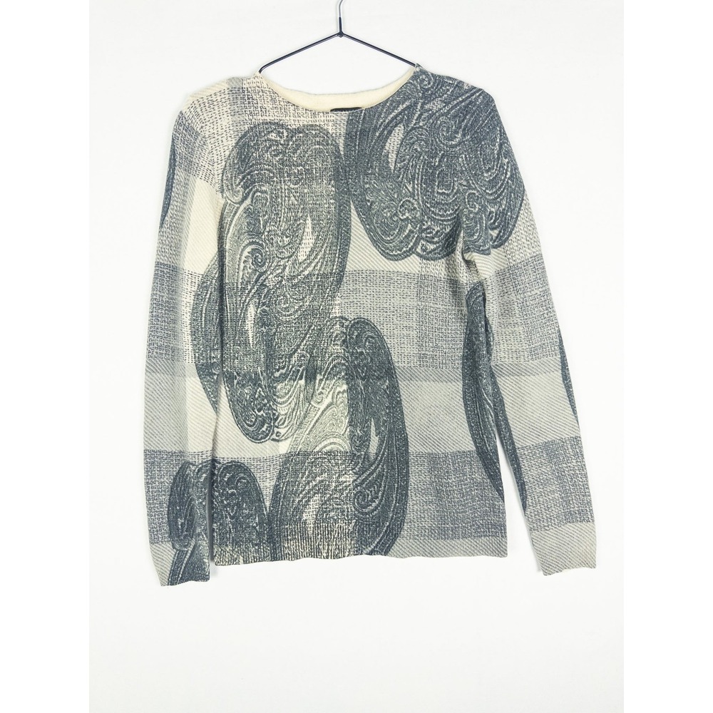 Talbots Pure Cashmere Paisley Sweater Womens S Gray Ivory Quiet Luxury Boho